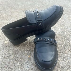 Marc Fisher Black Studded Platform Loafers